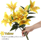 ASTRYAS 18 Heads Artifical Lilies Flowers, Yellow Fake Lily with 9 Heads Full Bloom Lily & 3 Buds-Faux Lilies Bouquets for Home Hotel Flower Arrangement Party Decoration(2, Bright Yellow)