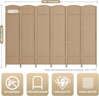 6 Panel Room Divider,6Ft Folding Privacy Screen,Tall - Extra Wide Foldable Panel Partition Wall Divider with Diamond Double-Weaved Hand-Woven Design Room Screen Divider