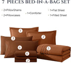 Monbix King Size Comforter Set - 7 Pieces Bed in a Bag King, Burnt Orange Bedding Sets with Comforter, All Seasons Down Alternative Comforter Bed Set with Sheets, Pillowcases & Shams