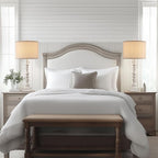 Farmhouse Table Lamps for Bedroom Set of 2, 29.5" Tall Rustic Bedside Lamp with USB Ports and AC Outlet, Vintage Nightstand Table Lamp for Living Room with Linen Drum Shade, White, Pull Chain