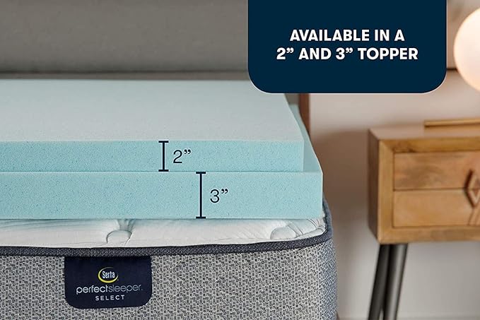 Serta ThermaGel Cooling, Pressure-Relieving Memory Foam Mattress Topper, 3 Inch, Twin XL,Blue