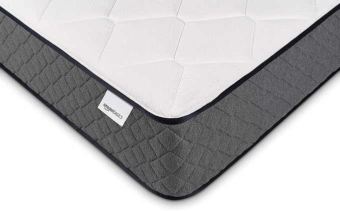 Amazon Basics Memory Foam Mattress, King Size Mattress, Hybrid, 12 Inch, Medium Feel, Motion Isolation Springs, White/Gray