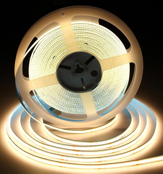 iNextStation COB LED Strip Light Warm White 3000K 32.8ft/10M DC24V CRI 93+ Flexible LED Tape Lights 8mm for Bedroom, Kitchen, TV Backlight, Cabinet, Stage, Home DIY Lighting Decor (No Plug)