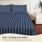 LuxClub 4 PC Queen Size Sheet Set Bed Sheets, Breathable Luxury Deep Pockets Wrinkle Free Cooling Sheets Machine Washable Hotel Bedding (Queen, Striped Navy)