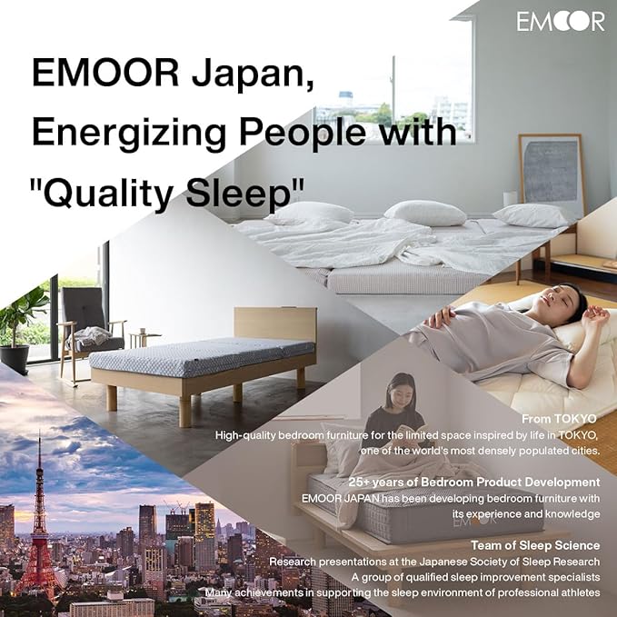 EMOOR Japanese Floor Futon Mattress Anti-Sag Twin-XL Made in Japan 100% Cotton Chip Foam Gray, Shikibuton Foldable Sleeping Bed Tatami Mat