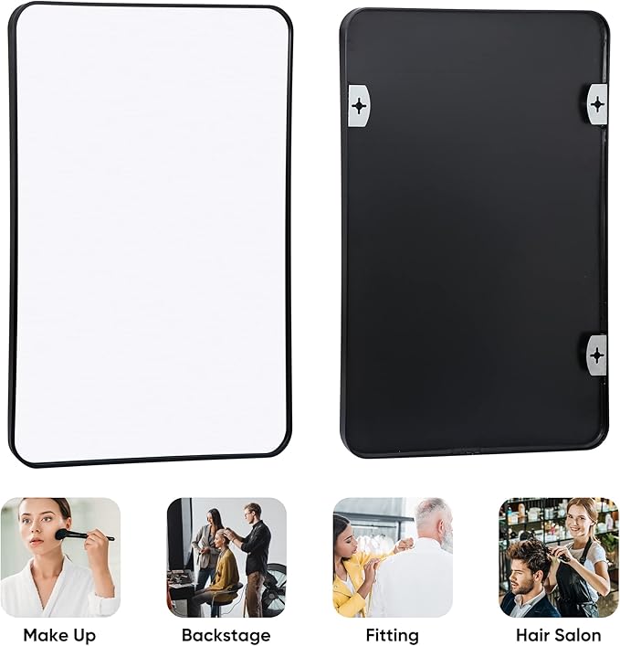 SUPER DEAL 24x36 Inch Black Wall Mirror for Bathroom, Stainless Steel Metal Frame with Rounded Corner, Rectangular Bathroom Entryways Decor Vanity Mirrors Wall Mounted