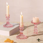 12PCS Pink Candlestick Holders Set- 4" H Taper Candle Holders, Glass Candle Holders Bulk for Wedding, Party, Home Table Centerpieces, Festival Gifts & Windowsill Decor