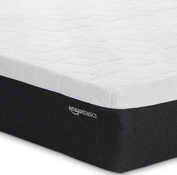 Amazon Basics Gel Memory Foam Mattress, Firm, Cooling, King Size Mattress, CertiPUR-US® Certified Foam, 80 x 76 x 12 inches, White/Dark Gray