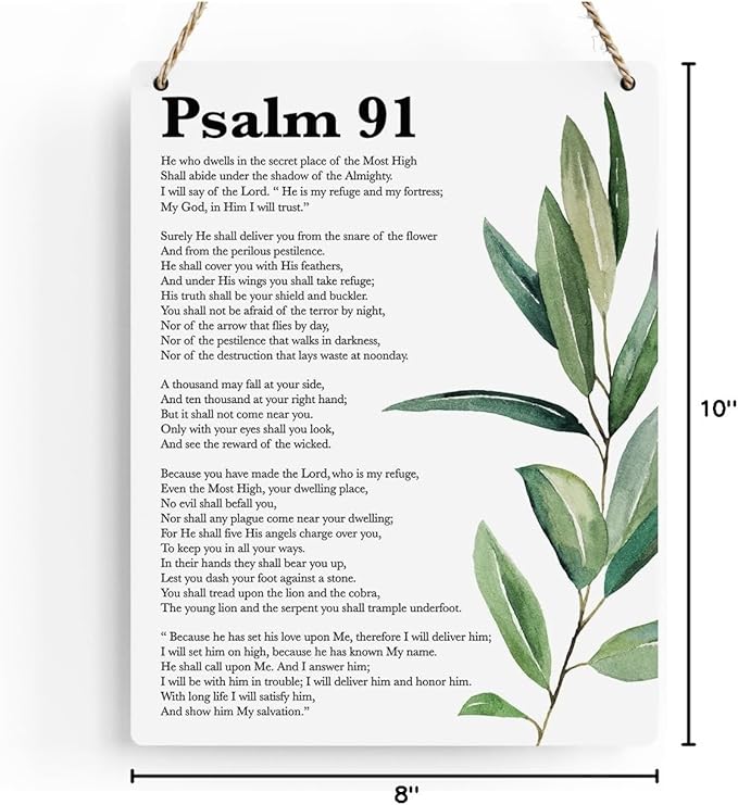 Inspirational Scripture Wall Art Bible Verses Psalm 91 Wall Decor Christian Wall Art Decor Prayer Room Decor Religious Gifts, Wooden Sign for Home Office Nursery Bathroom Decoration 8x10 Inches