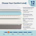 Amazon Basics Memory Foam Mattress, Soft Plush Feel, 12 Inch, Full, White/Grey