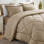 CozyLux Queen Comforter Set Taupe - Bed in a Bag Queen Size 7 Pieces, Luxury Soft Bed Set for All Seasons, Bedding Set with Down Alternative Comforter, Sheets, Pillowcases & Shams