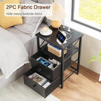 AMHANCIBLE Nightstand with Fast Charging Station, End Table Living Room with USB Charger 3-Port & 2-Power Outlet, Bedside Table with Fabric Drawers for Bedroom HET052LBK1