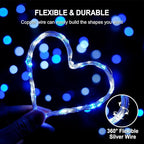JMEXSUSS 2 Pack 100 LED Blue and White Fairy Lights Battery Operated, 33ft Blue and White Christmas Lights with Remote, 8 Modes Battery Powered Twinkle String Lights for Bedroom Christmas Tree Decor