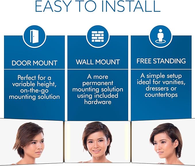 3-Way Mirror with LED Lights for Self Hair Cutting – Adjustable, Portable, 360-Degree View