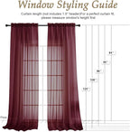 OVZME Burgundy Bedroom Curtains 2 Panel Sets 90 Inch Length, 59 Inch Extra Wide Light Filtering Light Weight Soft Window Treatment Panels for Study Room Living Room Guest Room, 59Wx90L Inches