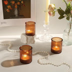 36pcs Amber Votive Candle Holders - Fall Decor, Ribbed Glass Tea Light Candle Holder, Candle Votives for Wedding Centerpiece & Home Decor
