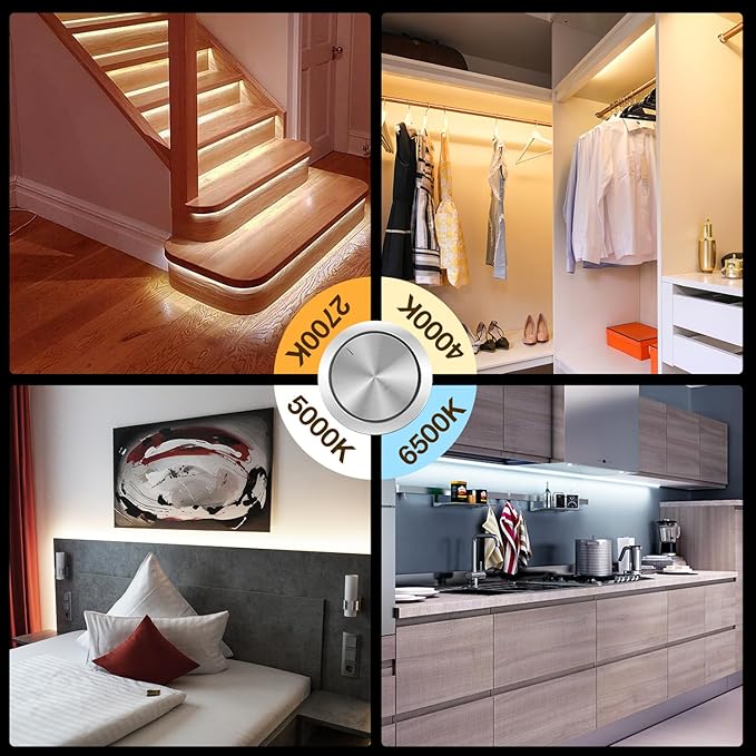 COB LED Strip Lights, Tunable White 2700K-6500K COB Light Strip with RF Remote, 3040 LEDs, CRI90+, 24V Adapter, Dimmable High Density Uniform LED Lights for Bedroom, Kitchen, Cabinet, 16.4ft