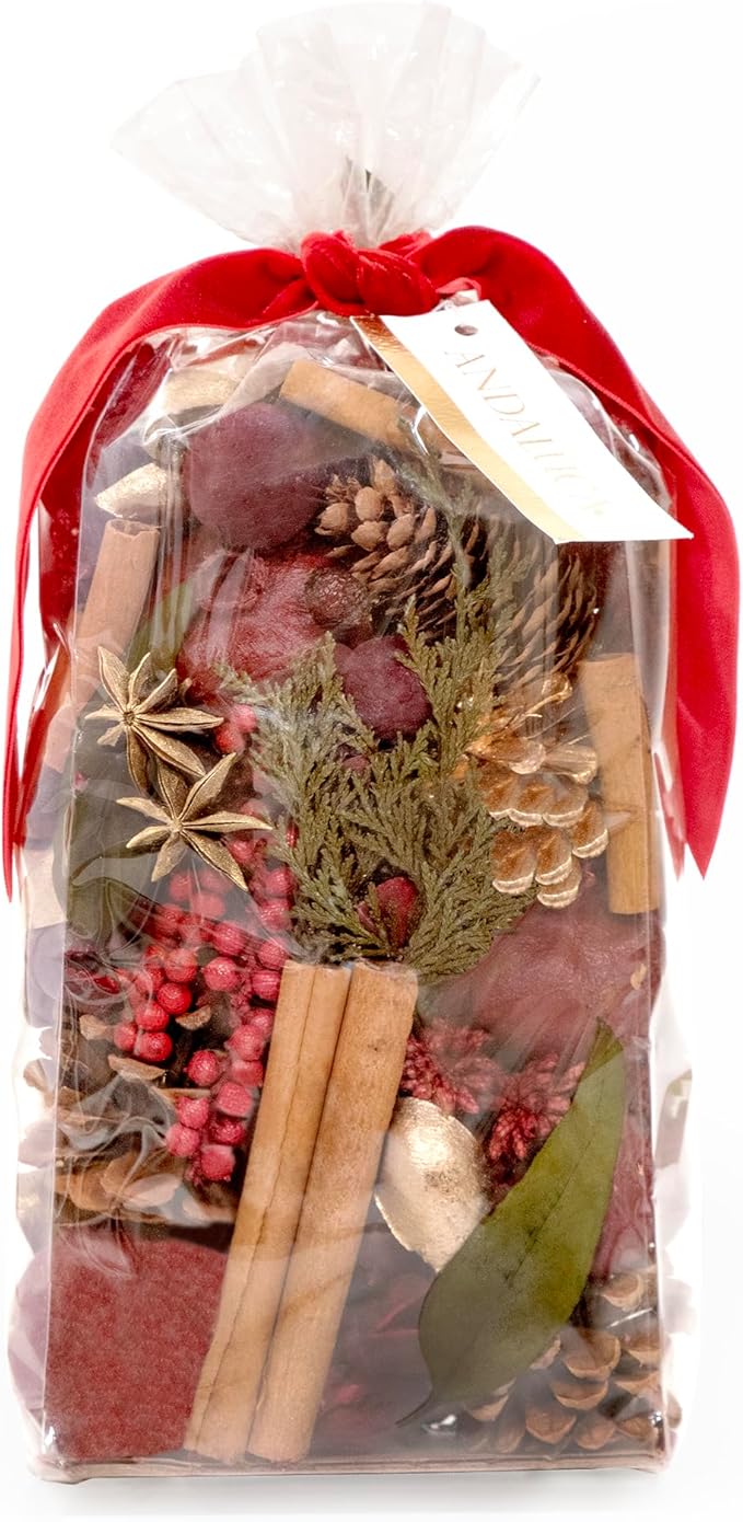ANDALUCA Holiday Natural Pomegranate Pinecone Fragrance Potpourri with Fragrance Vial (Pomegranate Pinecone)