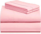 LuxClub 4 PC Sheet Set Bed Sheets Deep Pockets 16" Eco Friendly Wrinkle Free Cooling Machine Washable Hotel Bedding Silky Soft - Baby Pink Queen