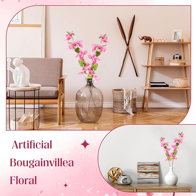 30 Pcs Artificial Faux Bougainvillea Fake Flower Silk Bougainvillea Branches UV Resistant Outdoor Indoor Decoration for Wedding Home Centerpieces Outside Decor (Pink)