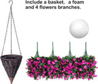 Artificial Faux Silk Hanging Flowers Plants Baskets for Outdoor Outside Spring Summer Decoration, Fake UV Resistant Look Real Fuchsia Orchid Trailing Vines for Porch Patio Home