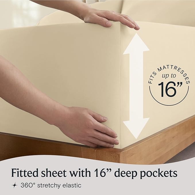 LuxClub Twin Sheets - Soft Kids Bed Sheets, 3 PC Deep Pockets Wrinkle Free Fitted Sheets Machine Washable Hotel Bedding Silky Soft Cream