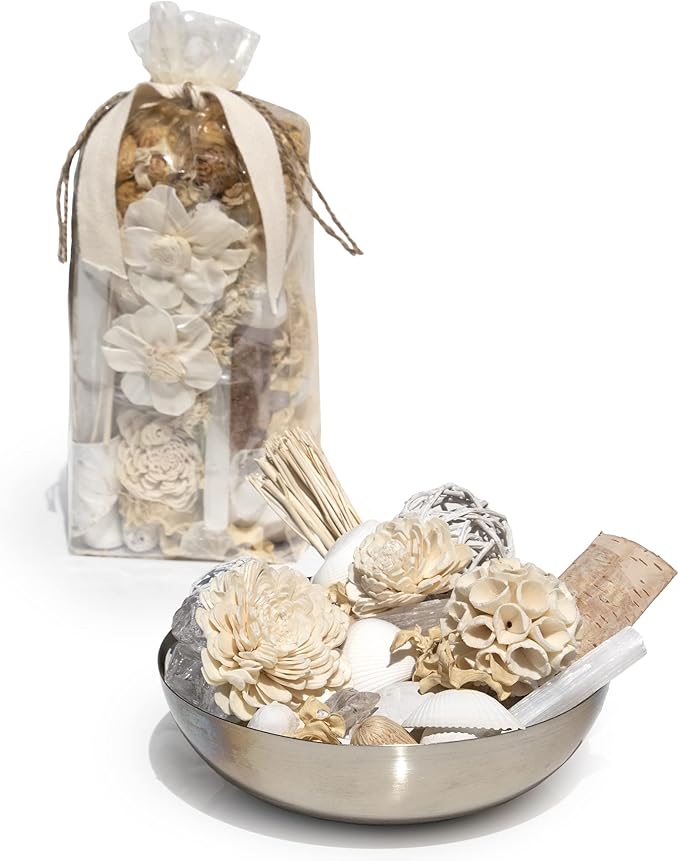ANDALUCA 20 oz Botanical Crystal Potpourri Bag & Fragrance Vial Included Selenite Crystals, Scented (White Selenite Sandalwood)