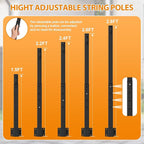 4 Pack 2.8Ft Suspension Outdoor String Light Poles for Outside String Lights Hanging,with Clip and Holder,Light Post Mounting Stand for Patio Fence Wall Garden Backyard Deck