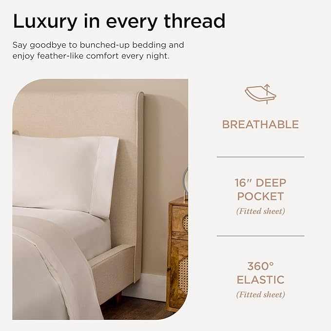 Threadmill Luxury 800 Thread Count Full Size 100% Cotton Sheets - Hotel White Sateen Weave Bed-Sheets, Better Than Egyptian Cotton, 4 Pc Solid Bed Set, Fits 16" Deep Pocket