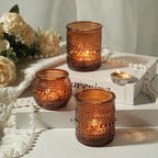 36pcs Amber Votive Candle Holders, Glass Small Tea Lights Candle Holders for Table Centerpiece for Home Decor Party Fall Boho Decor (Amber)