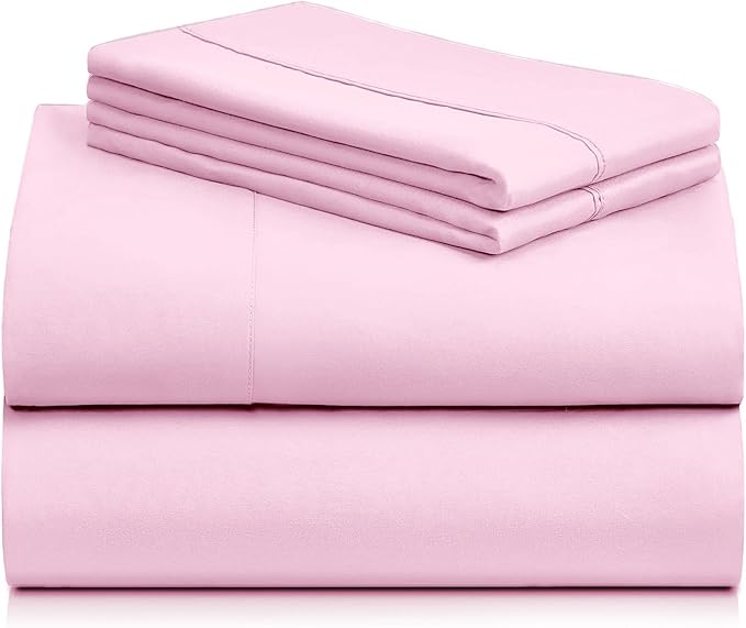LuxClub 4 PC Sheet Set Bed Sheets Deep Pockets 16" Eco Friendly Wrinkle Free Cooling Machine Washable Hotel Bedding Silky Soft - Powder Pink Queen