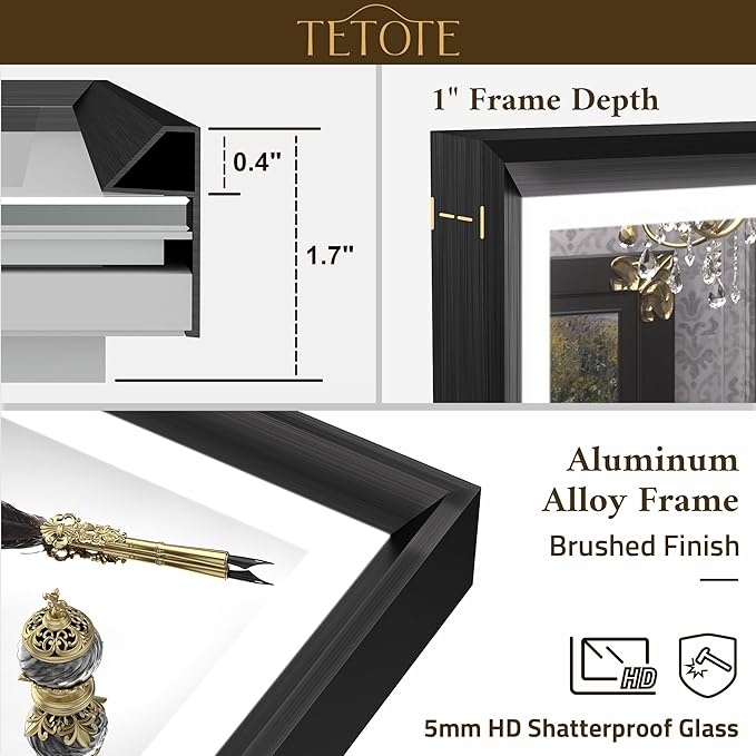 TETOTE 20x28 LED Mirror for Bathroom Black Metal Frame Frontlit & Backlit Lighted Vanity Mirror Baroque Anti Fog Stepless Dimmable White/Warm/Natural,CRI90+,Wall Mounted(Horizontal/Vertical)