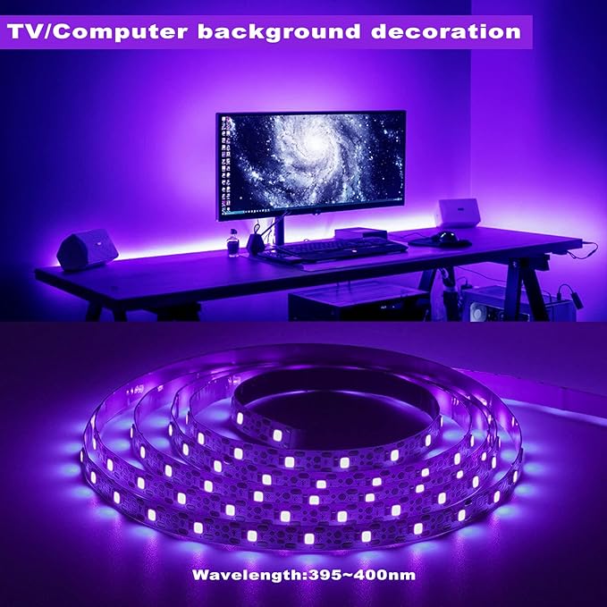 6.6ft Black Light LED Strips, 120 Lamp Beads, USB Cable 1.5m LED Black Light Strip Kit, DC5V 10W Flexible Blacklight strip lights, Non-Waterproof UV Light Strip for Indoor, TV Decor, Party, Halloween