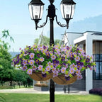 Artificial Hanging Flowers with Basket,Fake Daisy Flowers in 12 inch Coconut Lining Hanging Baskets for The Decoration of Courtyard, Indoors, and Outdoors(Purple)