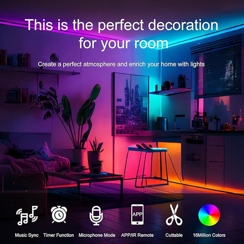 150 FT LED Strip Lights for Bedroom (2 Rolls 75 FT) with Remote and Application Controlled Smart LED Lights, Music Synchronized RGB Color Changing Light, Suitable for Room Party Decoration