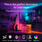 50 FT LED Lights For Bedroom, Music Synchronized RGB Color Changing LED Strip Lights, With 44 Key Infrared Remote Control and Application Control, Room Home Living Room Kitchen Decoration Party