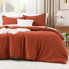 Litanika Boho Comforter Full Size Set Burnt Orange, 3 Pieces Fall Solid Terracotta Lightweight Bedding Comforter Set, Rust Fluffy Winter Quilted Blanket Set (79x90In Comforter & 2 Pillowcases)