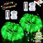 JMEXSUSS 2 Pack Green Christmas Lights Battery Operated Rope Lights Outdoor Waterproof, Each 33 ft 100 LED Battery Powered String Lights with Remote, Green Lights for Tree Garden Christmas Decor