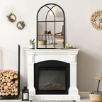 ironsmithn Arched Window Mirror, 31.5"x19.7" Grid Mirrors, Windowpane Mirrors, Black Metal Wall Mirror for Decor Living Room Fireplace Entryway Bedroom Hallway