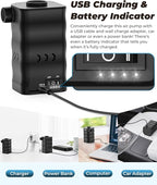 Air Mattress Pump, Rechargeable 6000mAh Portable Air Pump, Quick-Fill Electric Air Inflator Deflator for Outdoor Camping Inflatable Bed Pool Boat Float Raft Swimming Rings Vacuum Bag