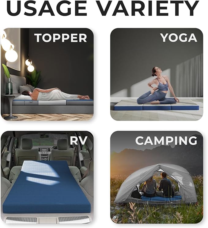 4 Inch Twin Folding Mattress for Floor and Traveling with Removable Cover - Lightweight and Portable Mattress for Adults & Kids - Compact and Easy to Storage (75in x 39in x 4in)