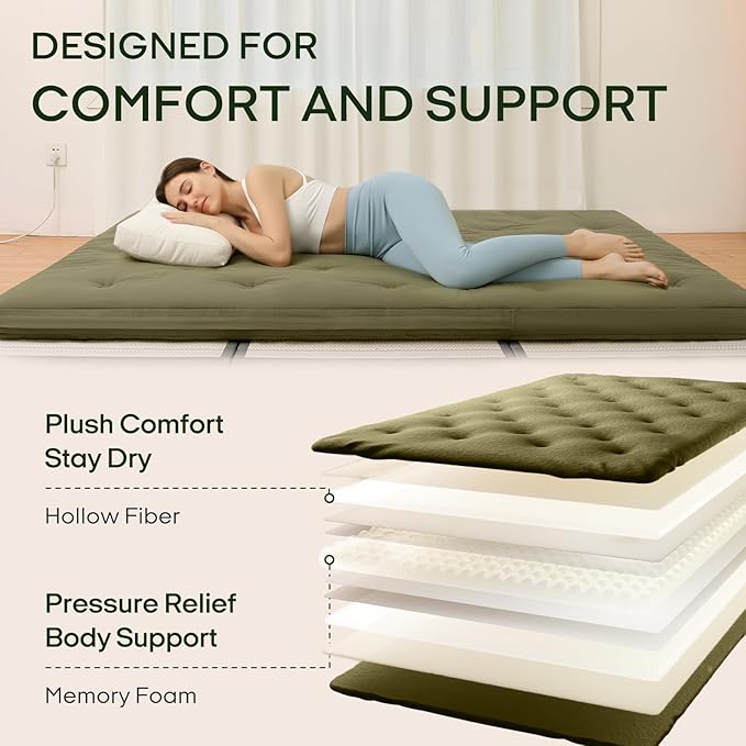 ZonLi Japanese Floor Futon Mattress King Size 80"x 76", 100% Cotton Cover 2.5'' Thicken Tatami Mattress, Foldable Sleeping Pad, Portable Dormitory Tatami Mat, Roll Up Floor Lounger Bed for Adult