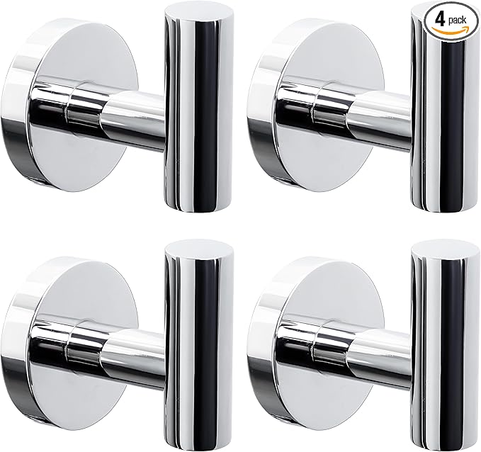 4 Pack Bath Towel Hooks, Wall Mount Towel Holder Chrome Finish Towel Rack, Heavy Duty Robe Coat Loofah Hooks for Shower, Kitchen,Hotel, Pool Tile, Brick Modern Style Decor Wall Hooks