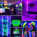 33FT USB Black Lights LED Strip, Battery Operated Black Light Tapestry Light, 300LEDs Blacklight for Bedroom Glassroom, Halloween, Glow Neon Party, Birthday, Fluorescent Poster Painting,4 Pack