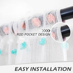 MYSKY HOME Small Curtains for Kitchen Windows Rainbow Pom Pom Curtains for Bedroom Light Filtering White Sheer Curtains for Nursery Cafe Bathroom Privacy Rod Pocket Voile 52 x 45 inch 2 Panels