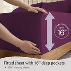 LuxClub 4 PC California King Sheet Set, Breathable Luxury Bed Sheets, Deep Pockets Wrinkle Free Cooling Sheets Machine Washable Hotel Bedding Silky Soft - Eggplant Cal King