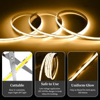 iNextStation COB LED Strip Light Warm White 3000K 32.8ft/10M DC24V CRI 93+ Flexible LED Tape Lights 8mm for Bedroom, Kitchen, TV Backlight, Cabinet, Stage, Home DIY Lighting Decor (No Plug)