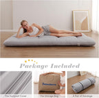 Japanese Floor Mattress, Futon Mattress with Storage Bag and Washable Cover, Roll Up Tatami Mat Suitable for Guest Room, Grey, Queen