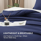 Litanika Comforters Navy Blue Oversized Queen Size, 3 Pieces Lightweight Solid Bedding Set & Collections, All Season Fluffy Bed Set (98x98In Comforter & 2 Pillowcases)