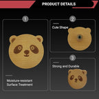 4PCS Wooden Panda Shaped Cabinet Knobs, Cabinet Handles, Single Hole Beech Wood Handles, Wood Hooks with Full Set of Screw Accessories